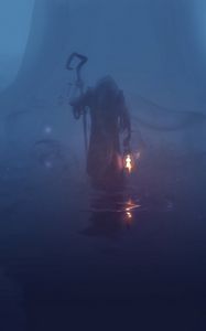 Preview wallpaper wanderer, fog, mantle, dark, gloomy, lamp