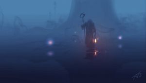 Preview wallpaper wanderer, fog, mantle, dark, gloomy, lamp