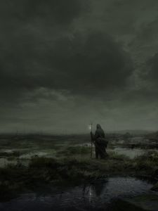 Preview wallpaper wanderer, fog, mantle, loneliness, art, gloomy