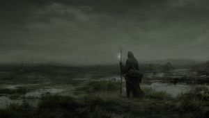 Preview wallpaper wanderer, fog, mantle, loneliness, art, gloomy