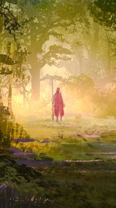 Preview wallpaper wanderer, forest, trees, glow, art