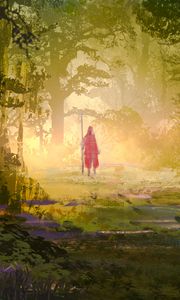 Preview wallpaper wanderer, forest, trees, glow, art