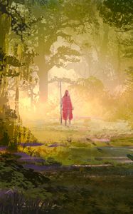 Preview wallpaper wanderer, forest, trees, glow, art