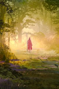 Preview wallpaper wanderer, forest, trees, glow, art