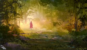 Preview wallpaper wanderer, forest, trees, glow, art