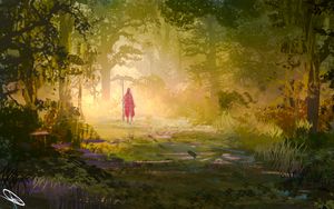 Preview wallpaper wanderer, forest, trees, glow, art