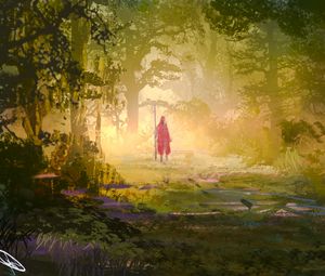 Preview wallpaper wanderer, forest, trees, glow, art