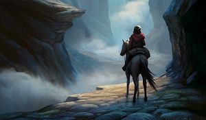 Preview wallpaper wanderer, horse, rocks, crossing, fantasy, art