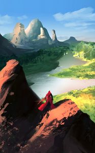 Preview wallpaper wanderer, landscape, fantasy, rocks, river, art