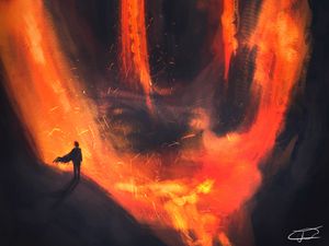 Preview wallpaper wanderer, lava, dungeon, art