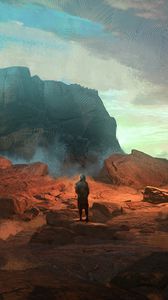 Preview wallpaper wanderer, loneliness, alone, rocks, art