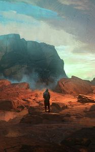 Preview wallpaper wanderer, loneliness, alone, rocks, art