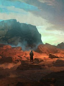 Preview wallpaper wanderer, loneliness, alone, rocks, art