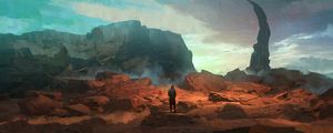 Preview wallpaper wanderer, loneliness, alone, rocks, art