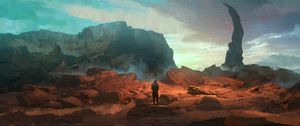 Preview wallpaper wanderer, loneliness, alone, rocks, art