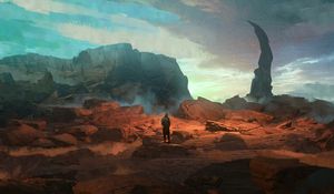 Preview wallpaper wanderer, loneliness, alone, rocks, art