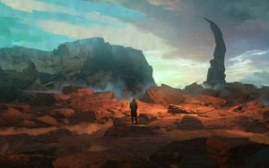 Preview wallpaper wanderer, loneliness, alone, rocks, art