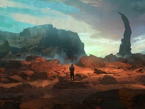 Preview wallpaper wanderer, loneliness, alone, rocks, art