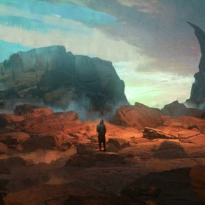 Preview wallpaper wanderer, loneliness, alone, rocks, art