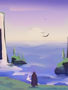 Preview wallpaper wanderer, loneliness, alone, rocks, sea, art