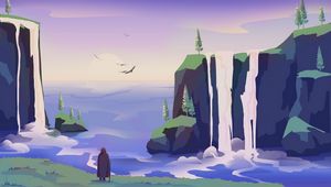 Preview wallpaper wanderer, loneliness, alone, rocks, sea, art