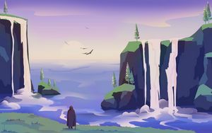 Preview wallpaper wanderer, loneliness, alone, rocks, sea, art