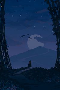 Preview wallpaper wanderer, loneliness, alone, path, moon, night, art