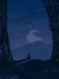 Preview wallpaper wanderer, loneliness, alone, path, moon, night, art