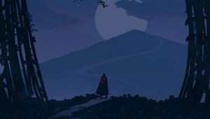 Preview wallpaper wanderer, loneliness, alone, path, moon, night, art