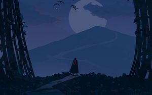 Preview wallpaper wanderer, loneliness, alone, path, moon, night, art