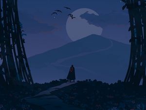 Preview wallpaper wanderer, loneliness, alone, path, moon, night, art