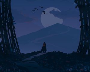 Preview wallpaper wanderer, loneliness, alone, path, moon, night, art