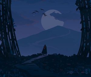 Preview wallpaper wanderer, loneliness, alone, path, moon, night, art