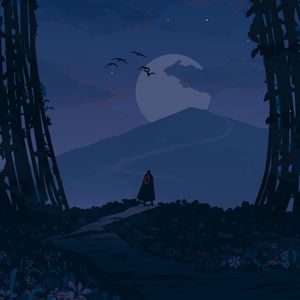 Preview wallpaper wanderer, loneliness, alone, path, moon, night, art