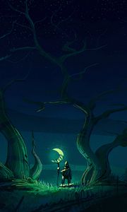 Preview wallpaper wanderer, moon, glow, night, trees, art