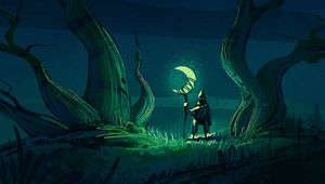 Preview wallpaper wanderer, moon, glow, night, trees, art