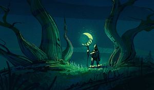 Preview wallpaper wanderer, moon, glow, night, trees, art