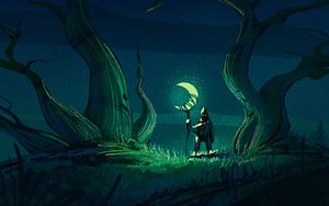 Preview wallpaper wanderer, moon, glow, night, trees, art