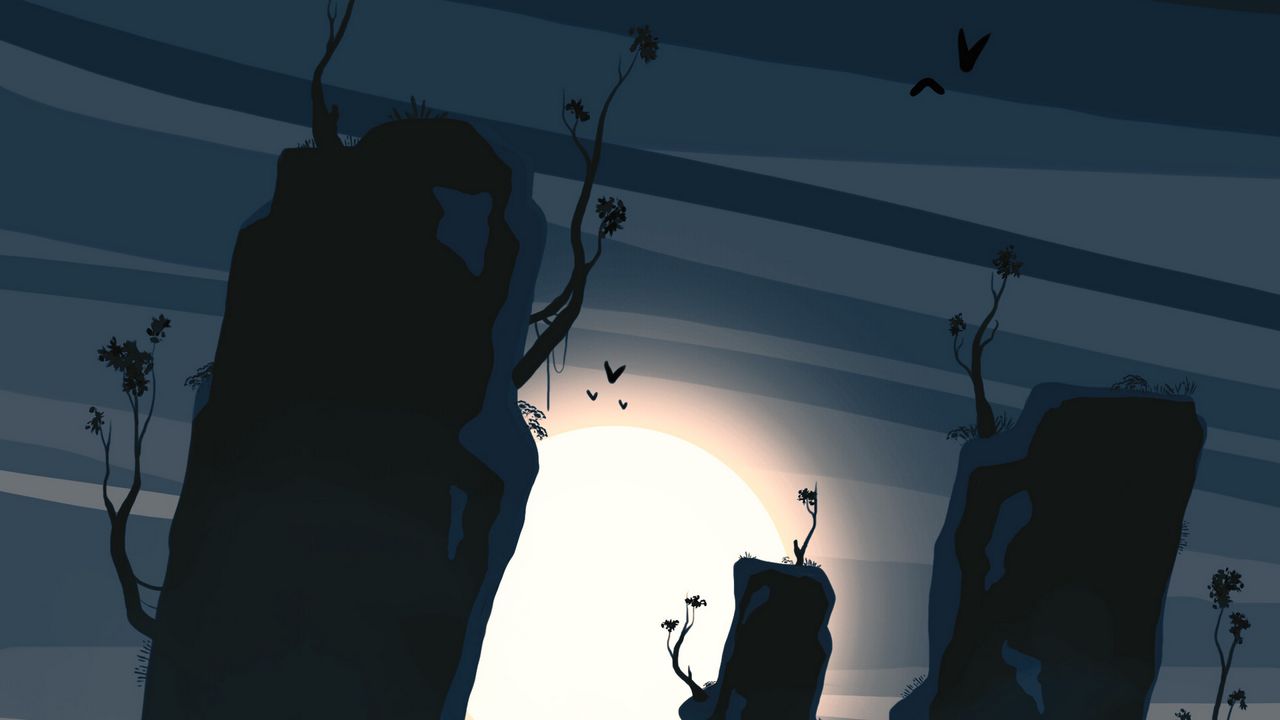 Wallpaper wanderer, moon, rocks, branches, art