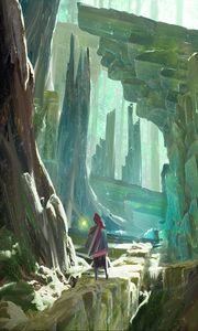 Preview wallpaper wanderer, rocks, cave, stone, art