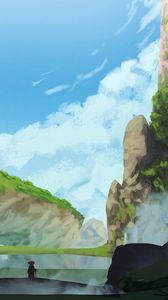 Preview wallpaper wanderer, rocks, mountains, sky, art