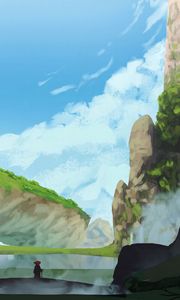 Preview wallpaper wanderer, rocks, mountains, sky, art