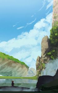 Preview wallpaper wanderer, rocks, mountains, sky, art