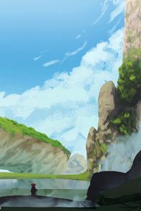 Preview wallpaper wanderer, rocks, mountains, sky, art