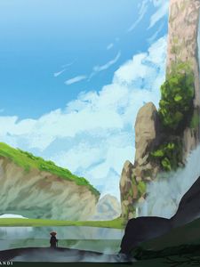 Preview wallpaper wanderer, rocks, mountains, sky, art