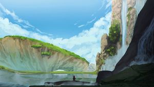 Preview wallpaper wanderer, rocks, mountains, sky, art