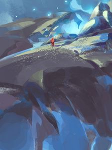 Preview wallpaper wanderer, rocks, mountains, night, art