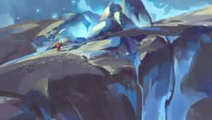 Preview wallpaper wanderer, rocks, mountains, night, art