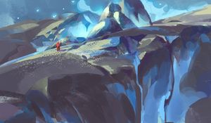 Preview wallpaper wanderer, rocks, mountains, night, art