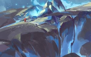 Preview wallpaper wanderer, rocks, mountains, night, art